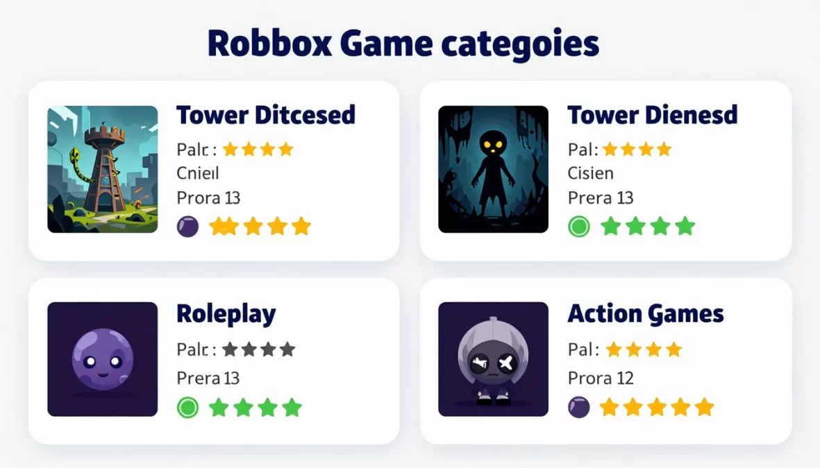 Comparison infographic showing different Roblox game types and their unique features