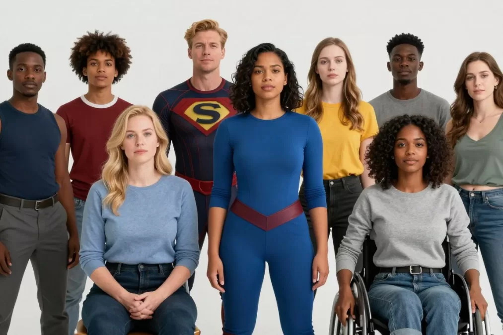 Diverse group of new generation superheroes representing various backgrounds