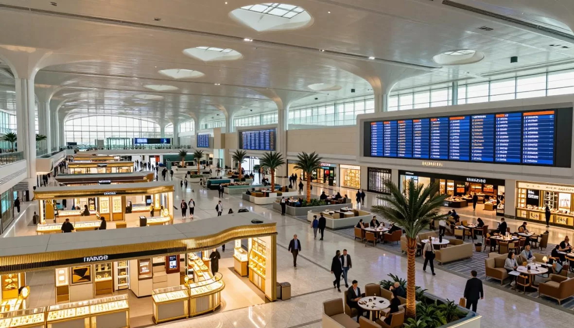 Dubai International Airport showcasing massive terminal with luxury shopping and Middle Eastern hospitality