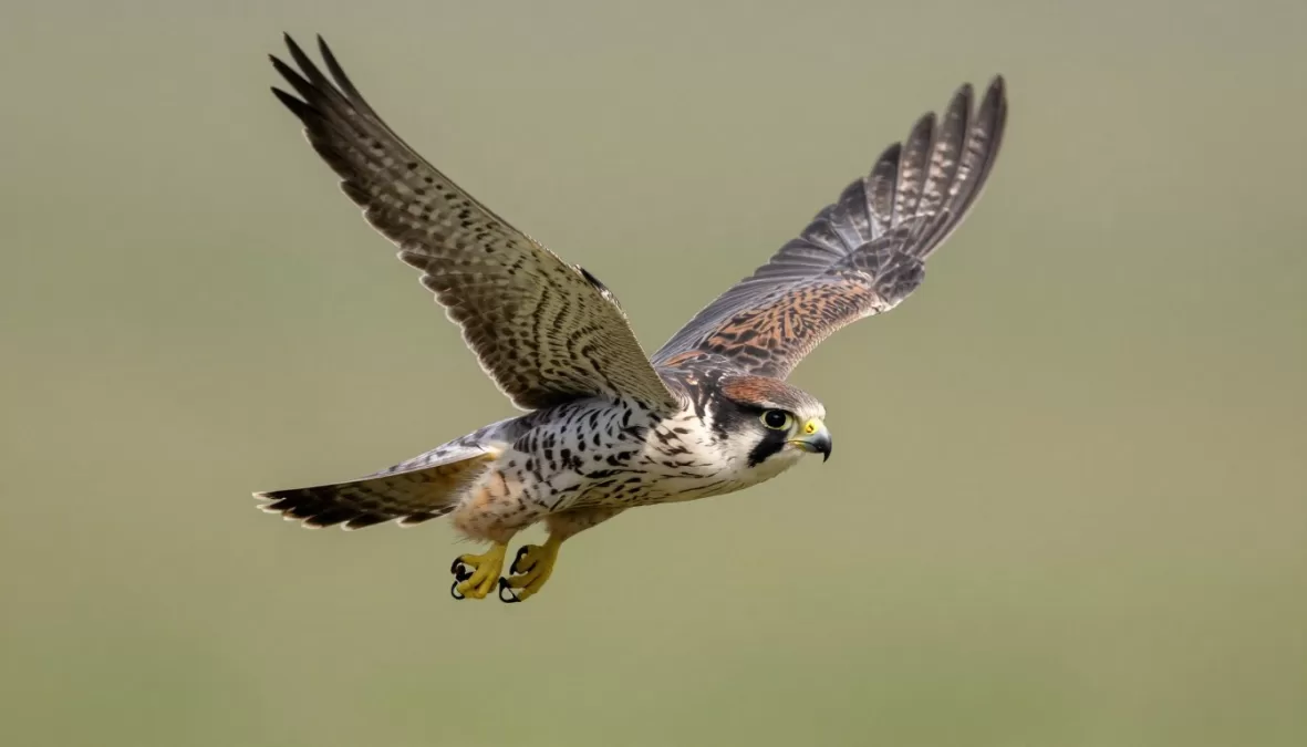 Eurasian hobby falcon in flight catching prey