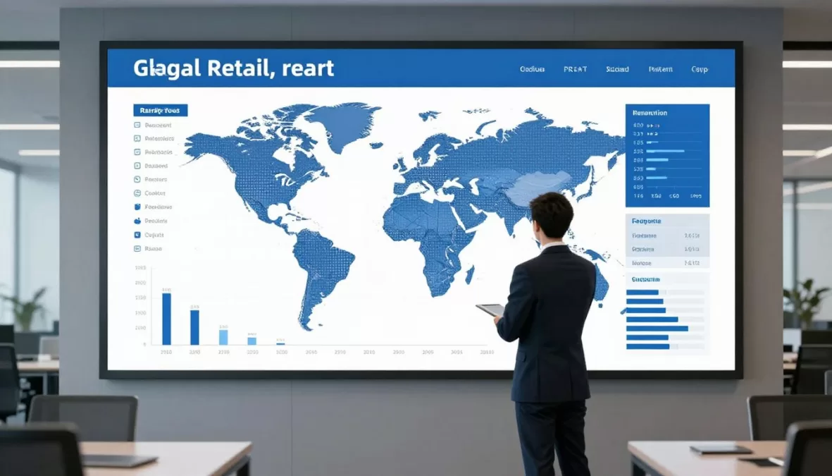 Executive viewing global retail market data dashboard