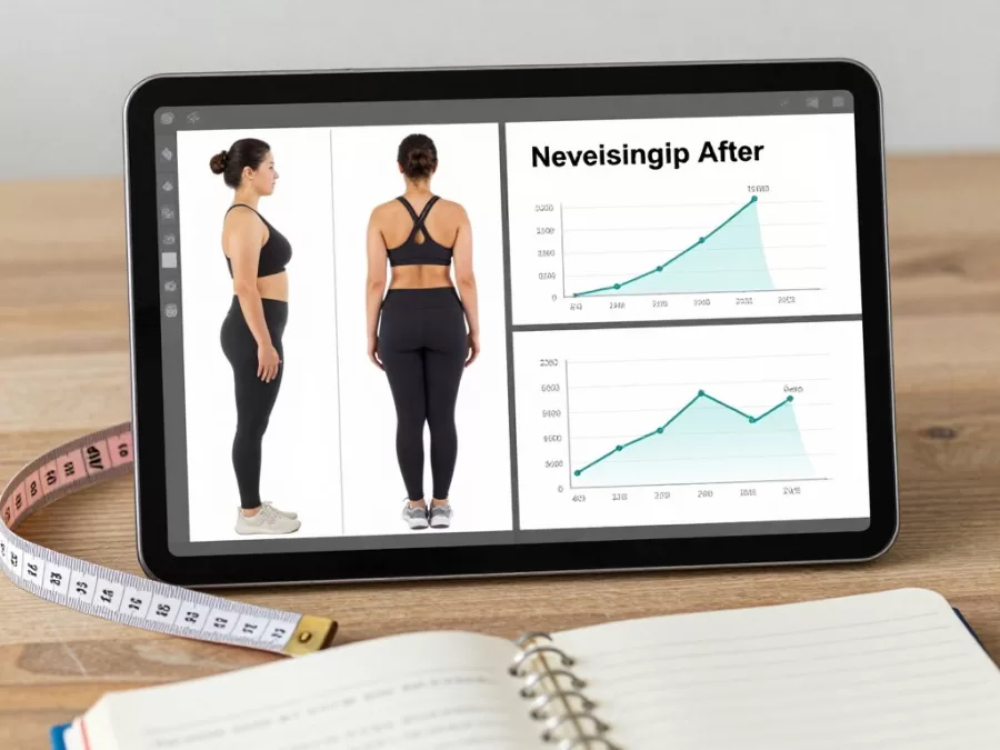 Fitness progress tracking with measurements photos and performance data