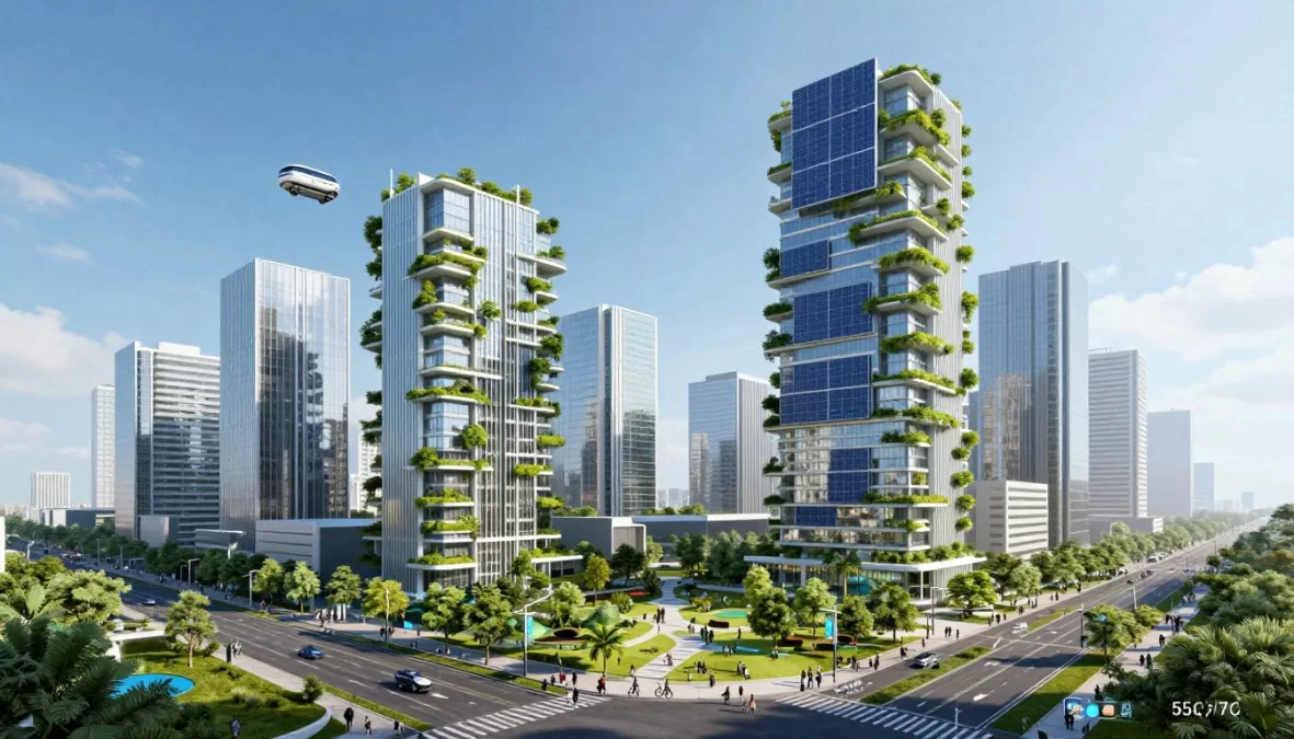 Futuristic clean city with advanced green technology and sustainable infrastructure