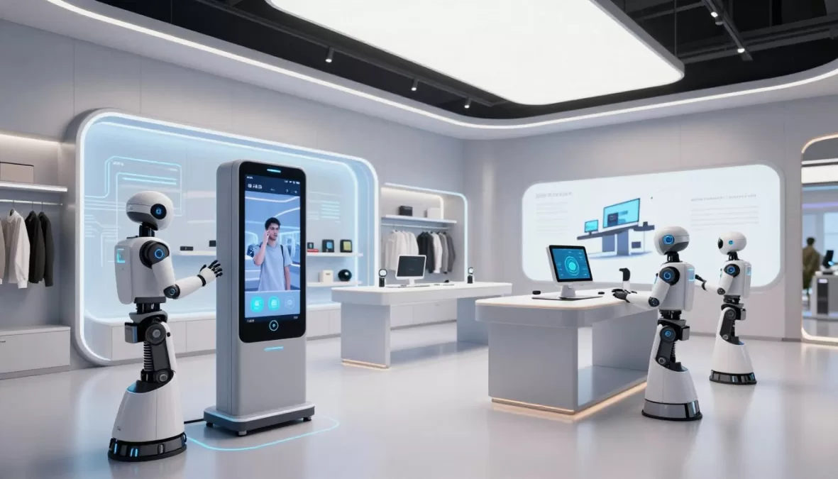 Futuristic retail concept showing advanced shopping technology