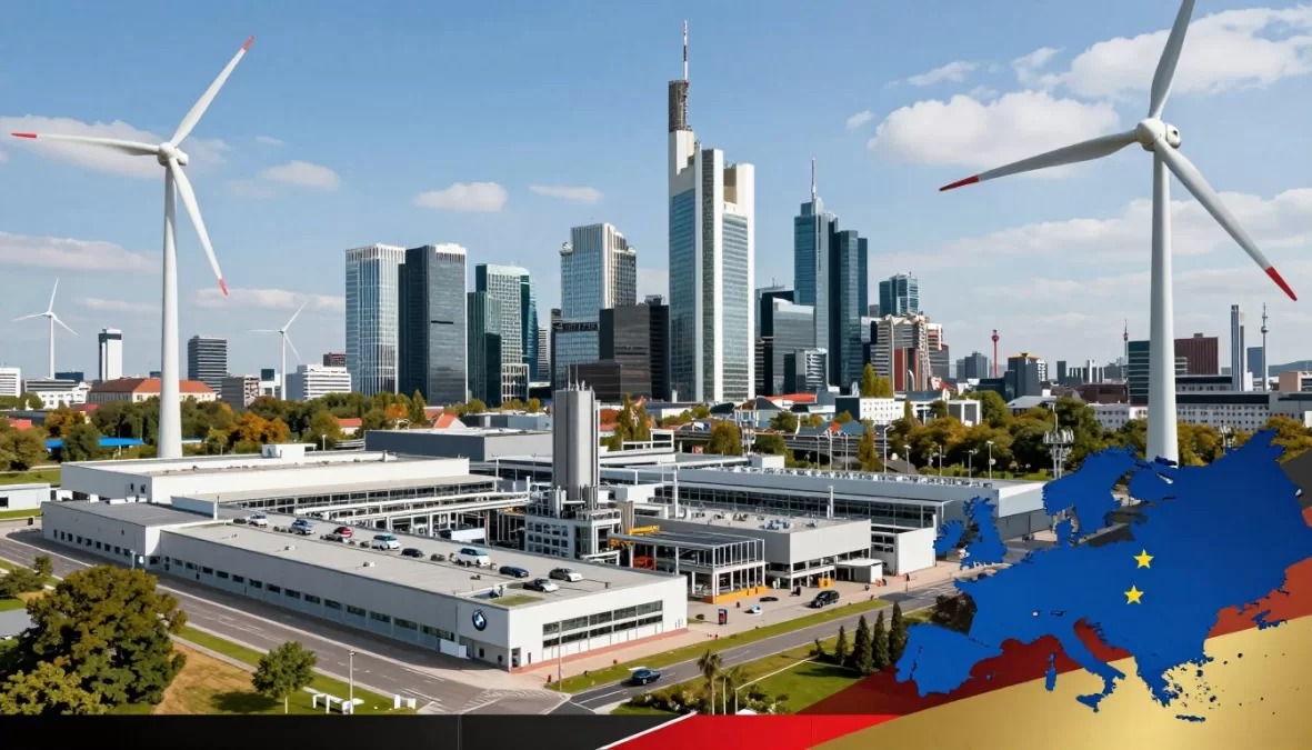 Germany economy featuring advanced manufacturing, automotive industry, renewable energy, and major German financial centers