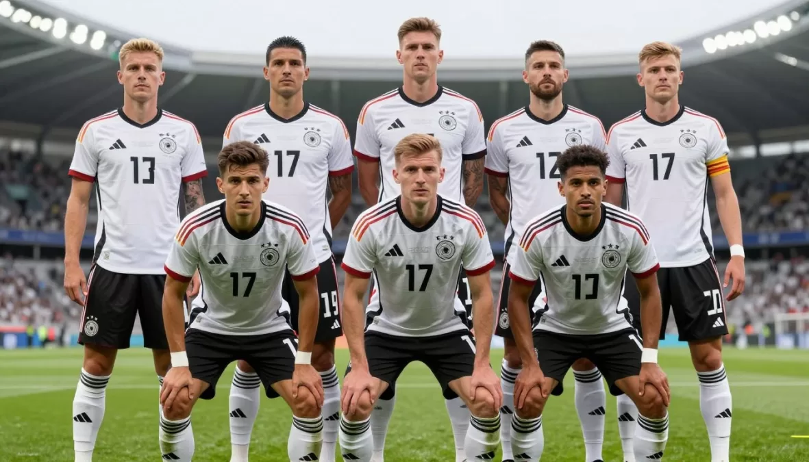 Germany national soccer team players in white jerseys during world cup match