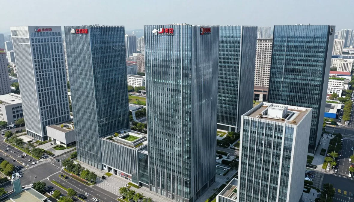 Global retail brands headquarters skyline showing major retailers worldwide