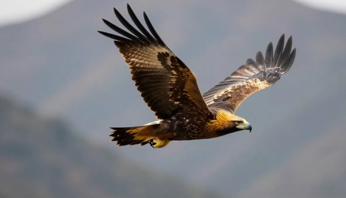 Golden eagle soaring with wings fully extended