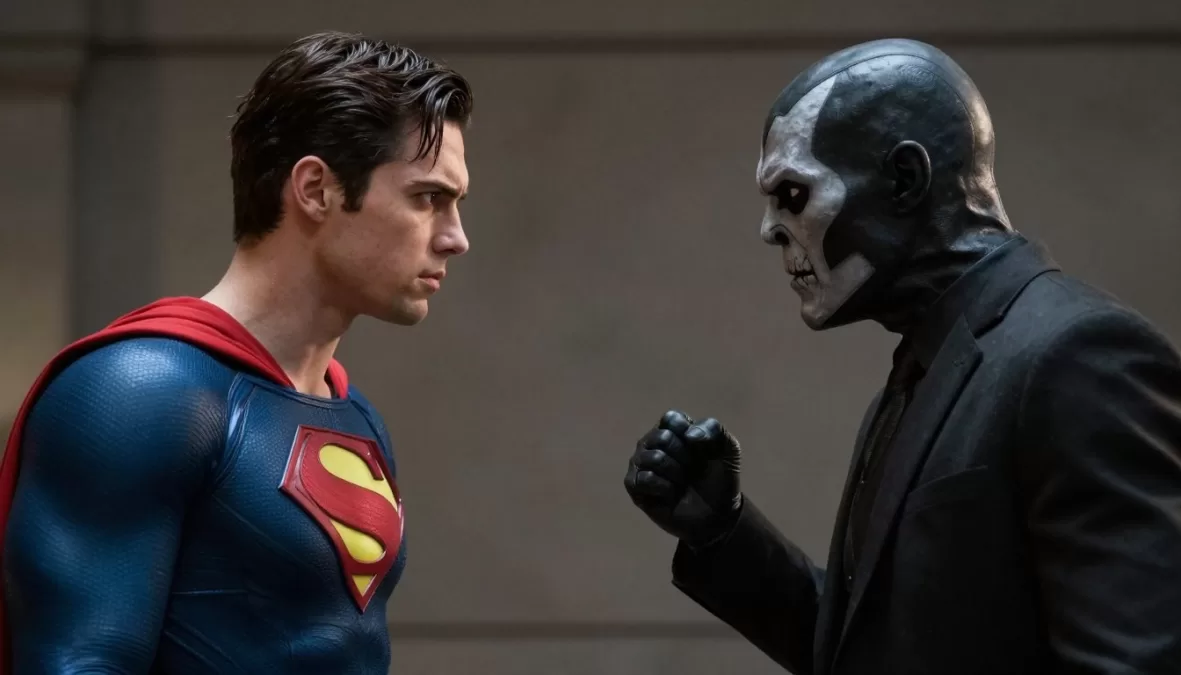 Hero and villain facing each other in ideological confrontation rather than just fighting