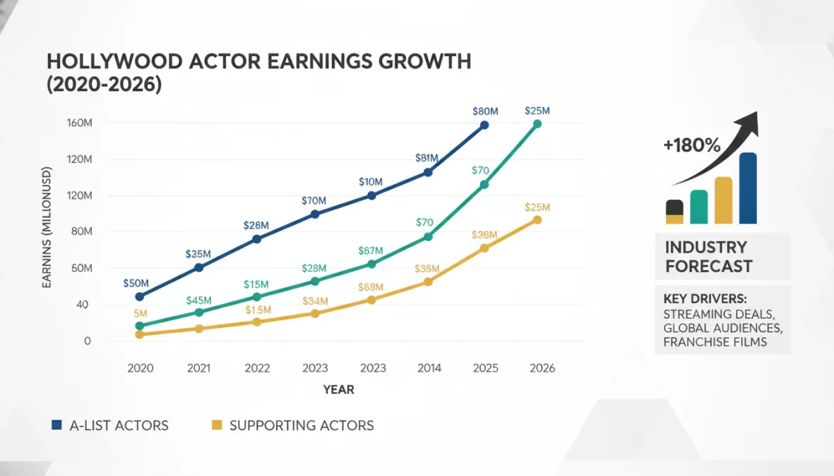 Hollywood earnings growth chart showing actor compensation trends over recent years