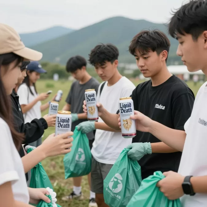 Liquid Death marketing campaign featuring environmental sustainability message