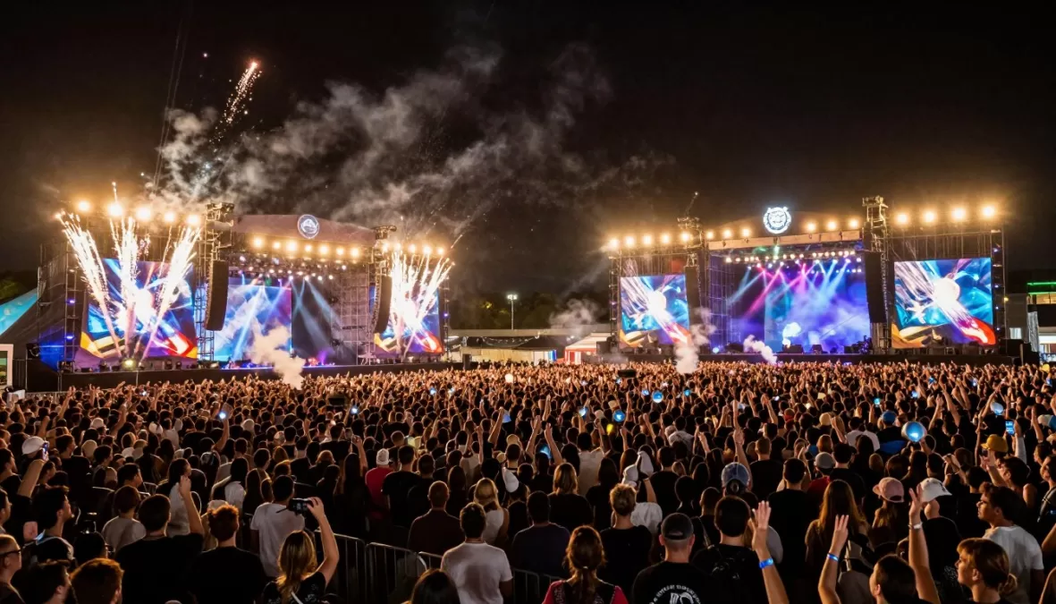 Live Nation entertainment company concert venue with massive crowd attending music festival