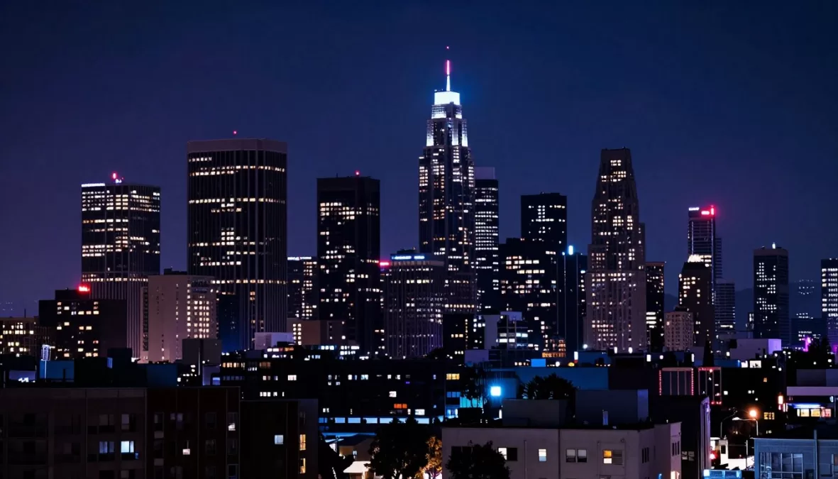 Los Angeles skyline crime drama atmospheric shot