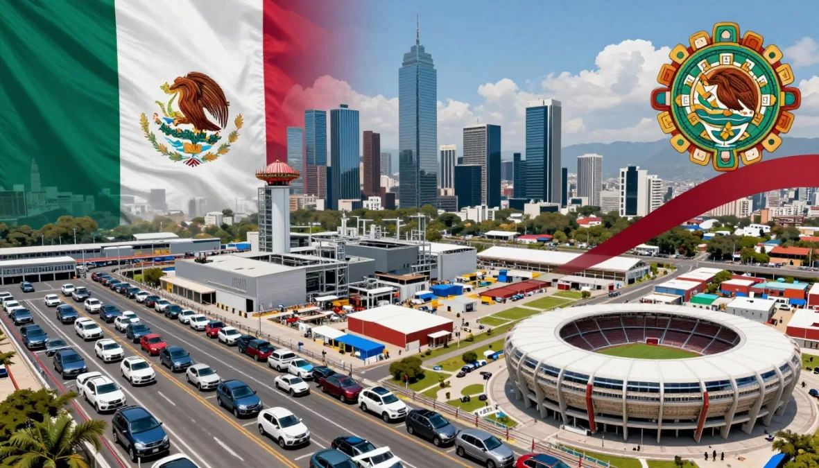 Mexico economy showing manufacturing sector, automotive industry, and 2026 World Cup host city preparations