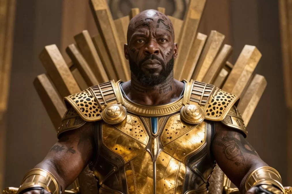 Michael B. Jordan as Erik Killmonger in the golden jaguar suit