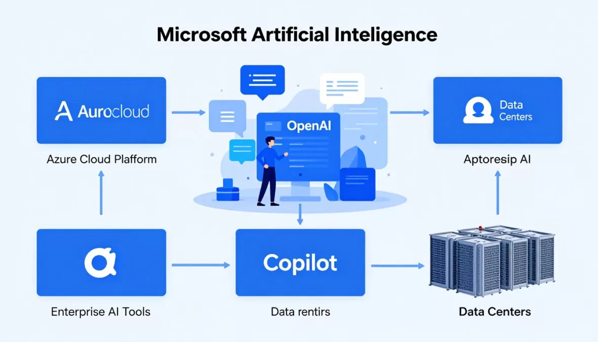 Microsoft artificial intelligence investment showing Azure cloud services and enterprise solutions