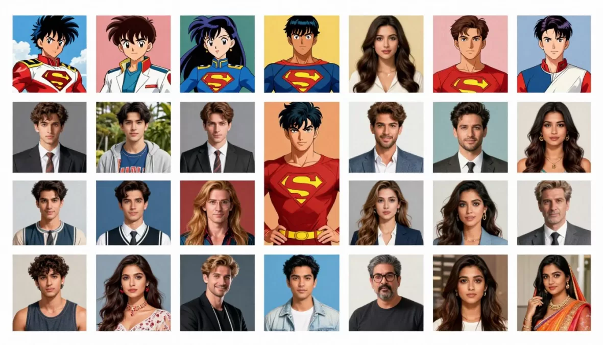 Montage of diverse international superhero characters and films