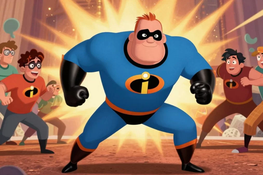 Mr. Incredible Bob Parr in his prime superhero days saving people