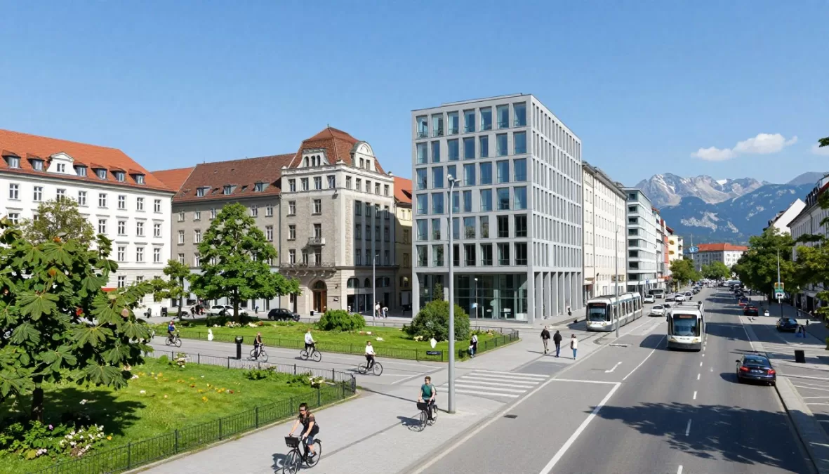 Munich cityscape showing blend of historic and modern sustainable architecture