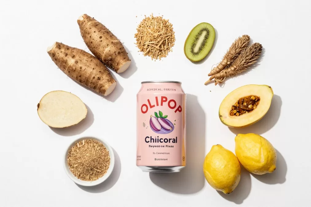 OLIPOP ingredients showcasing natural botanicals and prebiotics