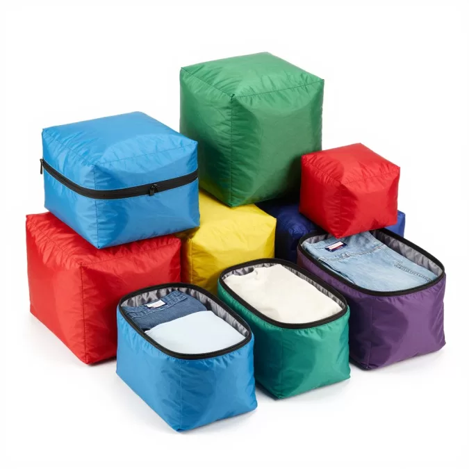 Organized packing cubes showing efficient luggage organization
