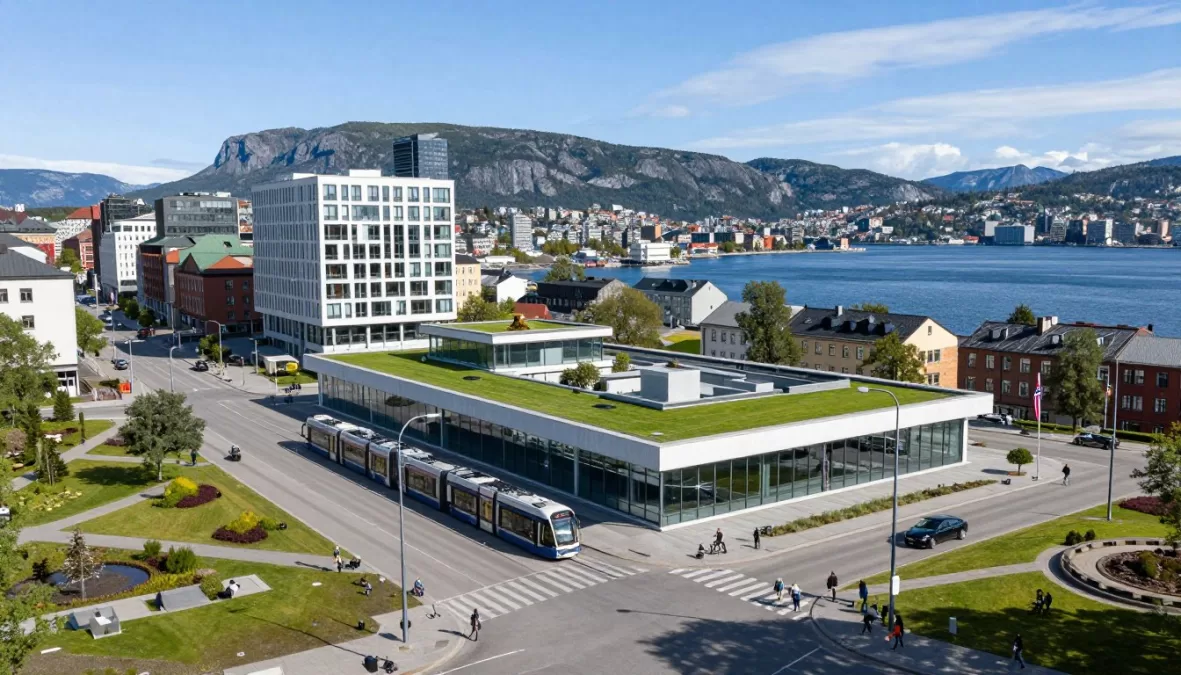 Oslo cityscape with fjords, mountains, and clean urban infrastructure