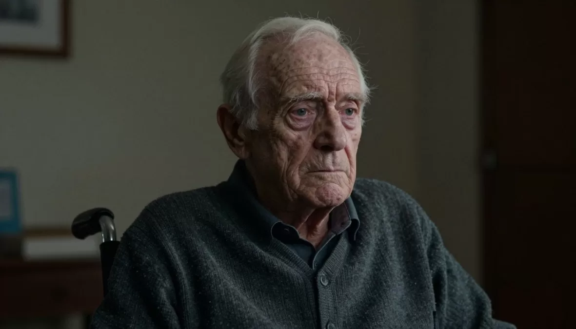 Patrick Stewart as elderly Charles Xavier looking frail and confused