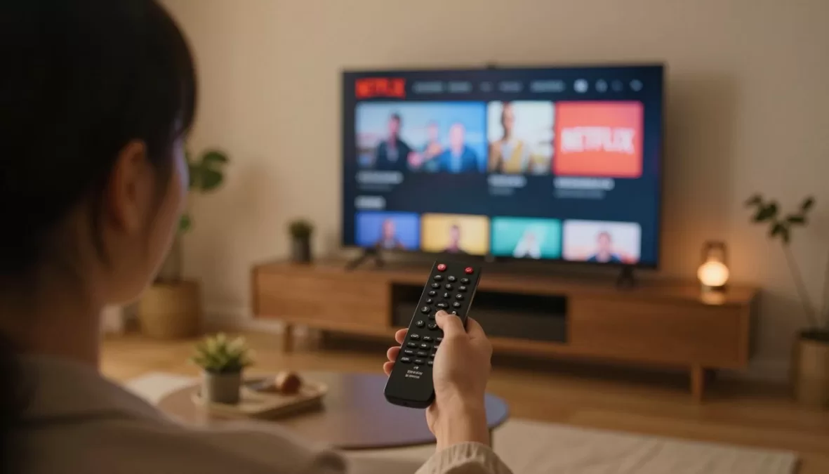 Person choosing Netflix show on smart TV