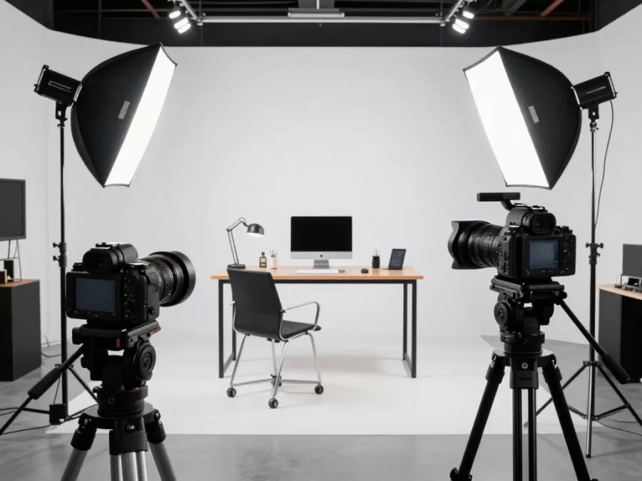 Professional YouTube content production setup with cameras and equipment