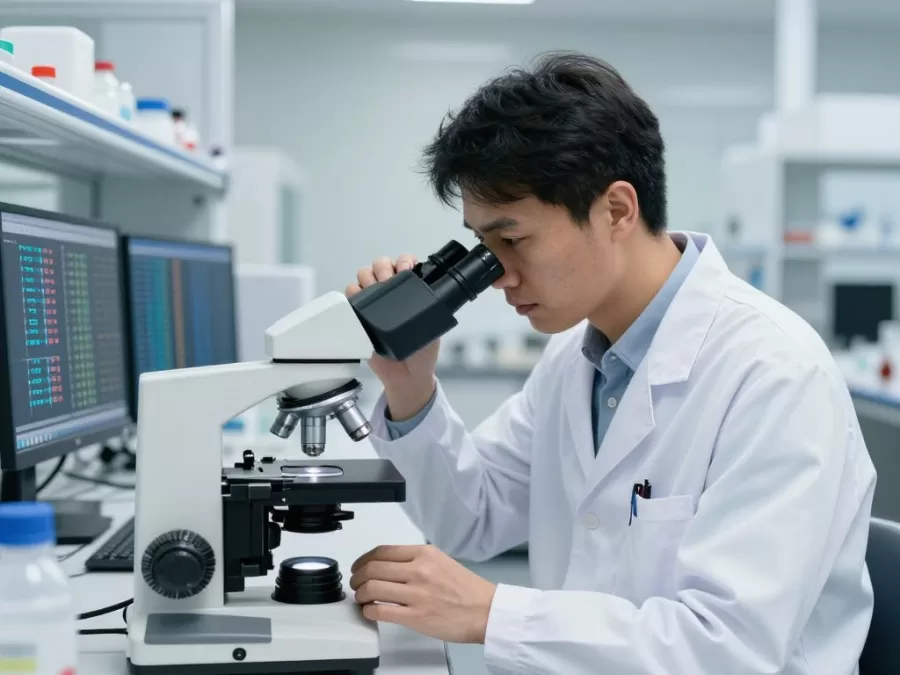 Research scientist analyzing samples from longest-living animals in modern laboratory
