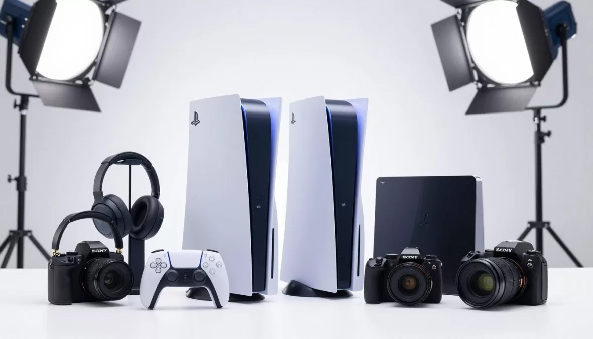 Sony entertainment company products including gaming console and music devices
