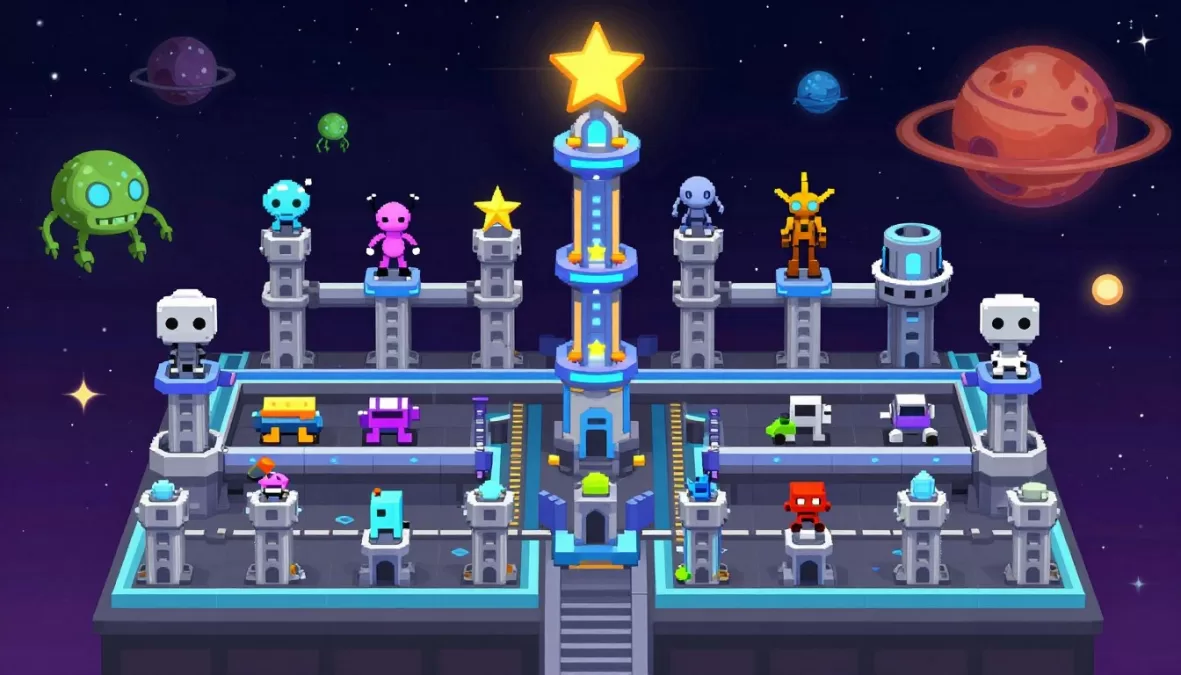 Star Tower Defense showcasing space-themed tower defense with futuristic units and cosmic battlefields