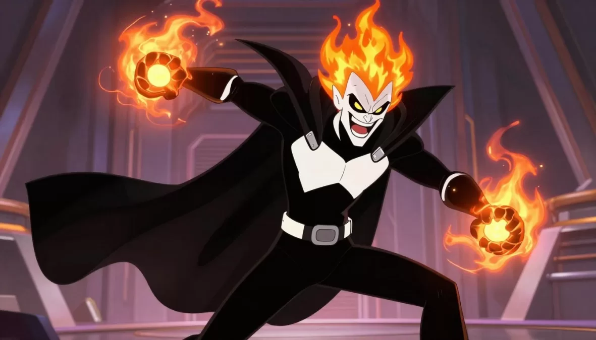 Syndrome the villain with his cape and zero-point energy gauntlets