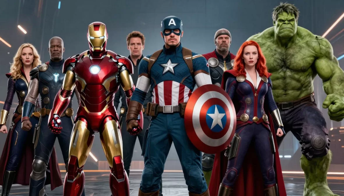 The Avengers team assembled together facing an incoming threat