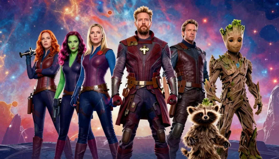The Guardians of the Galaxy team standing together in heroic formation