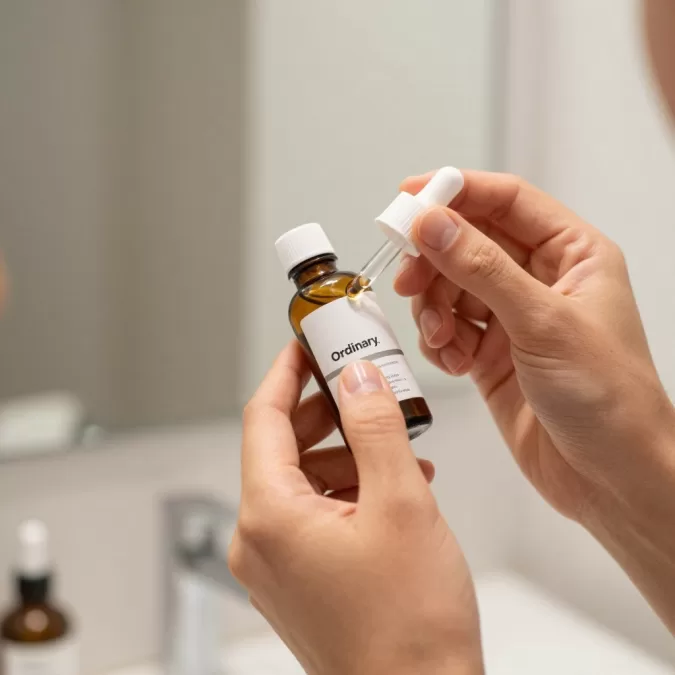 The Ordinary customer applying skincare serum showing product usage