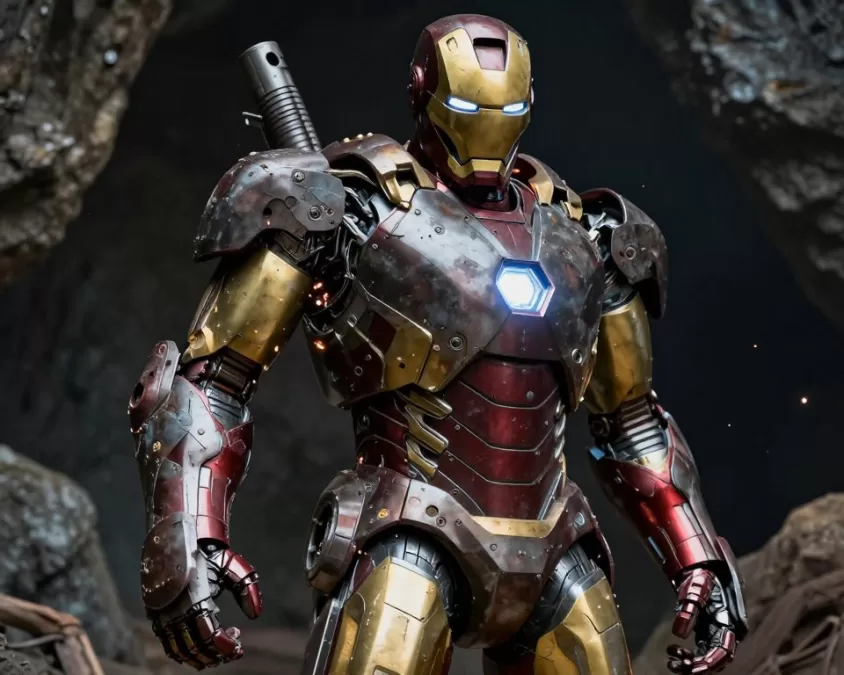 The iconic Mark I armor built in the cave from scrap metal
