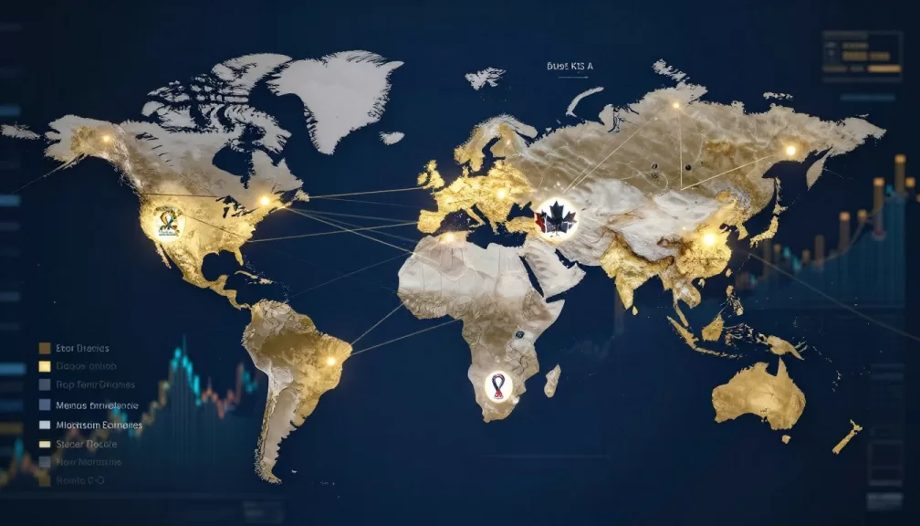 Top 10 economies in the world visualization with global economic indicators and 2026 FIFA World Cup host countries highlighted