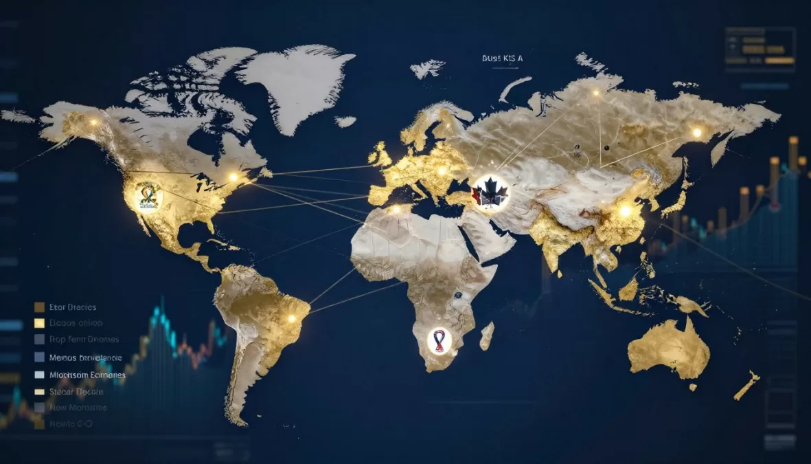 Top 10 economies in the world visualization with global economic indicators and 2026 FIFA World Cup host countries highlighted
