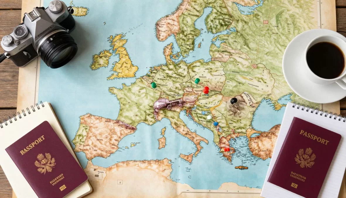 Travel planning map showing hidden European destinations route
