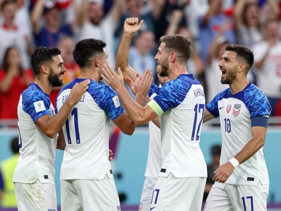 United States national soccer team celebrating world cup goal at home