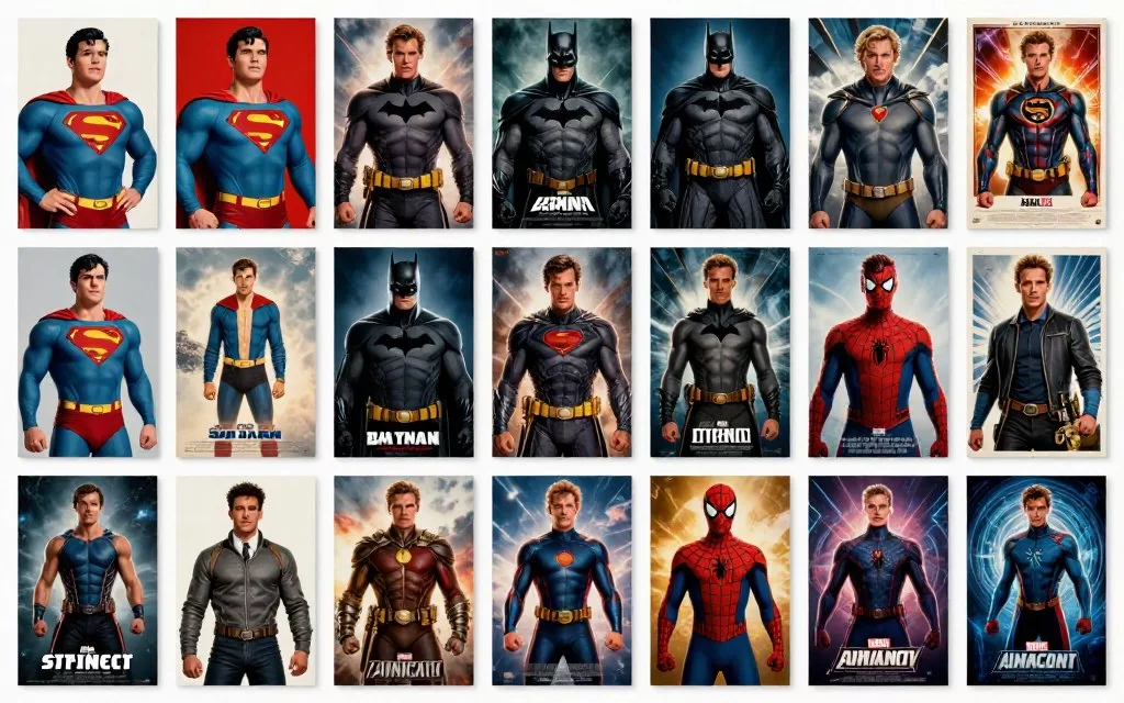 Various superhero movie posters displayed together showing genre evolution