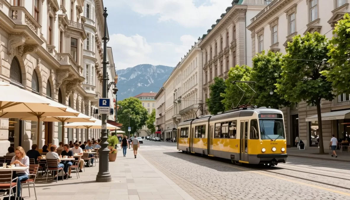 Vienna streetscape with historic architecture, clean streets, and green urban spaces