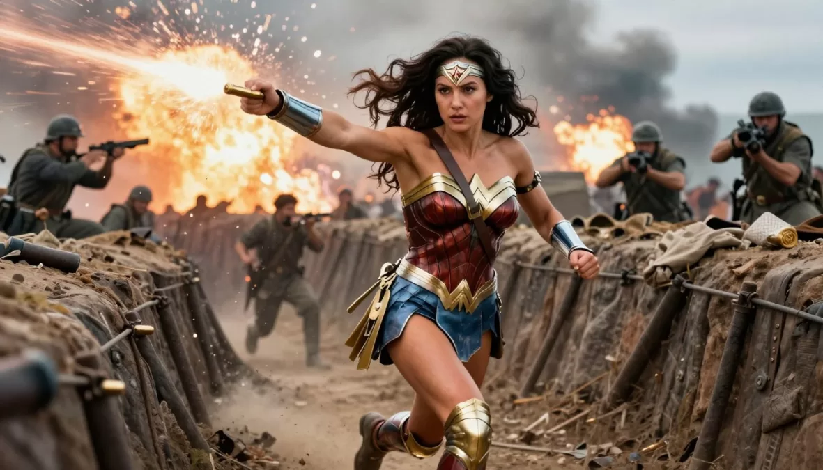 Wonder Woman in action during the No Man's Land battle sequence