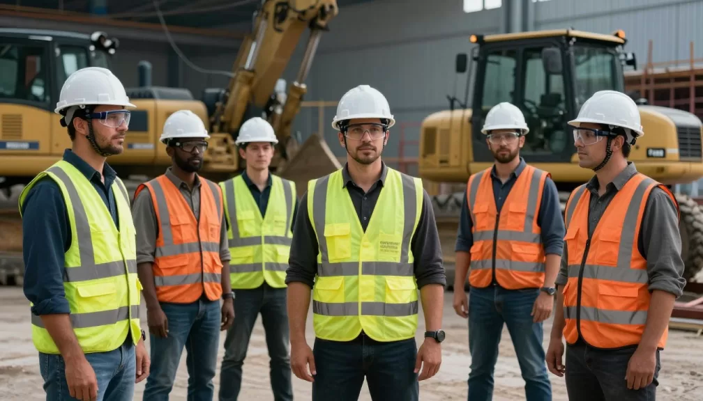 Workers in high-risk industrial environment wearing safety equipment