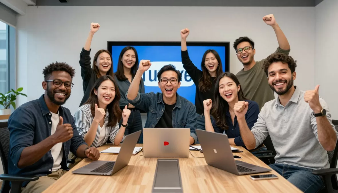 YouTube creators celebrating channel success and subscriber milestones