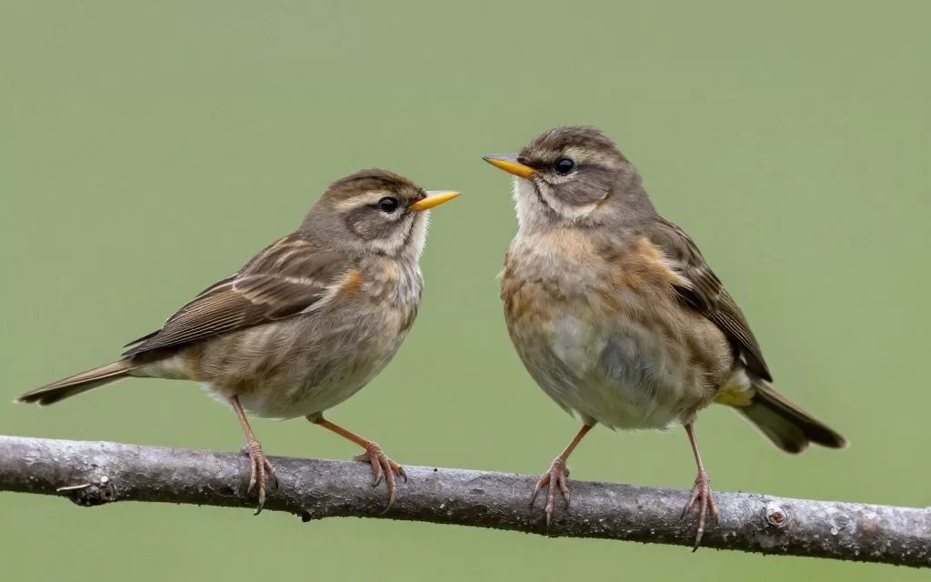 adult bird teaching juvenile bird to sing