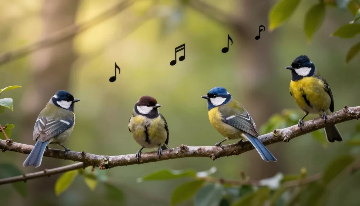 birds with beautiful songs perched on branches in a forest