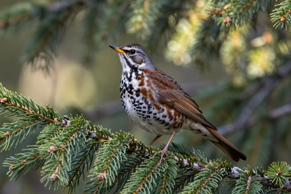 hermit thrush in mountain forest habitat