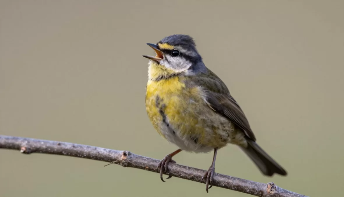 juvenile bird practicing song with open beak
